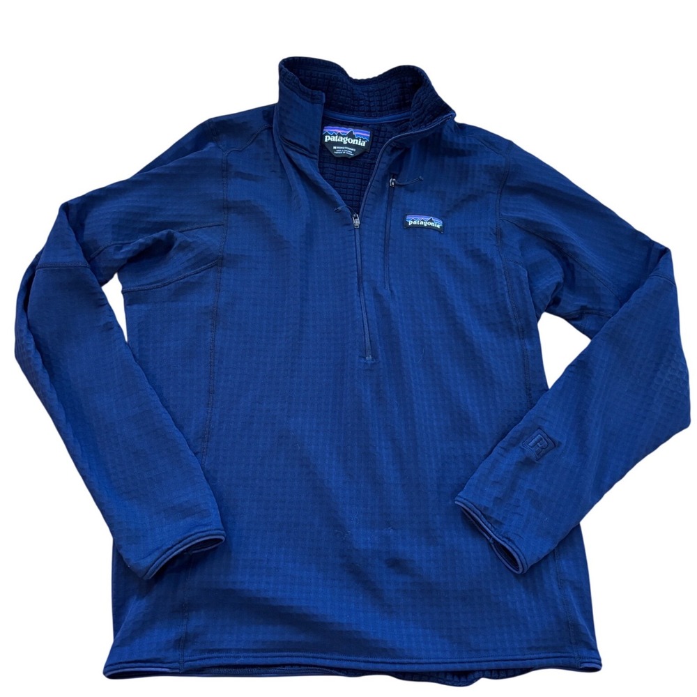Patagonia Mens R1 Polartec Power Dry Fleece 1/4 Zip Pullover Navy Blue Medium